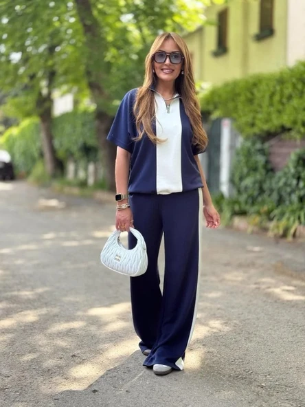 Kadın Modal Kumaş Yakası Fermuarlı şerit Detaylı Takım - Resim 6