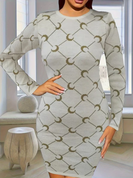 Kadın Bisiklet Yaka Uzun Kol Triko Mini Boy Elbise ürün görseli