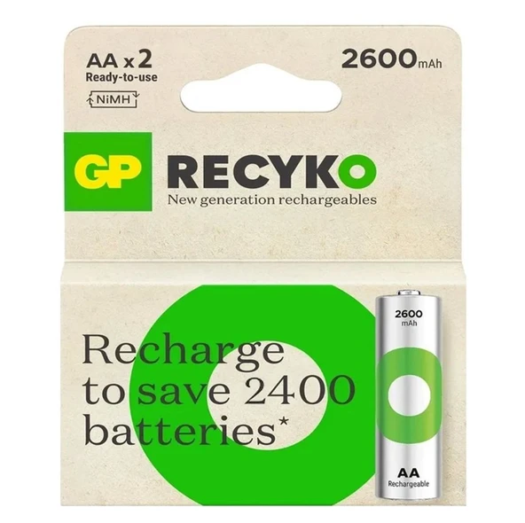 GP ReCyko 2600 mAh Şarjlı Ni-MH AA Kalem Pil 2'li Paket - Resim 2