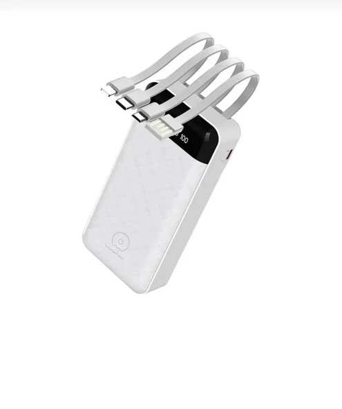 Plentiful 20000 mAh Powerbank 4 in 1. Kendinden Çoklu Kablo Girişli Beyaz - 4