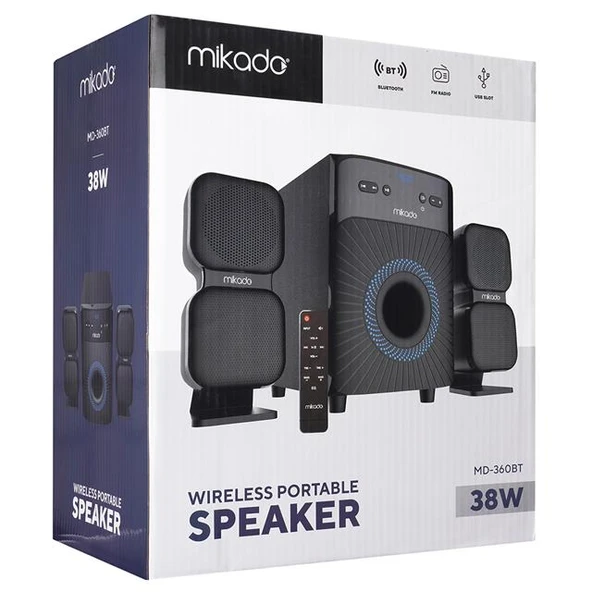 Mikado MD-360BT 2+1 38W BT/AUX/USB/FM/LED Ekran Multimedia Speaker Ev Sinema Sistemi - 3