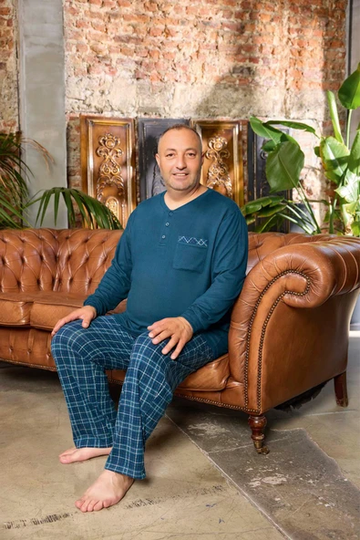 Aydoğan Erkek Emir Büyük Beden Kışlık Termal Petrol Pijama Takımı 0543 - 2