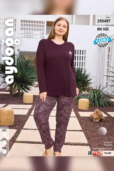 Aydoğan Kadın inci Büyük Beden Vişneçürüğü Pijama Takımı 0497 - 3