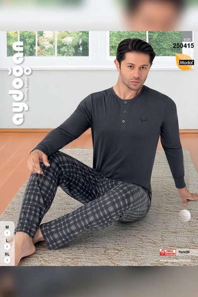 Aydoğan Erkek Civan Patlı Modal Grafit Pijama Takımı 0415 - 2