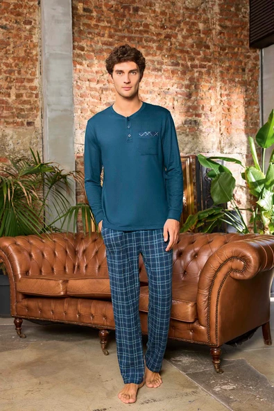 Aydoğan Erkek Aras Kışlık Termal Rahat Petrol Pijama Takımı 0537