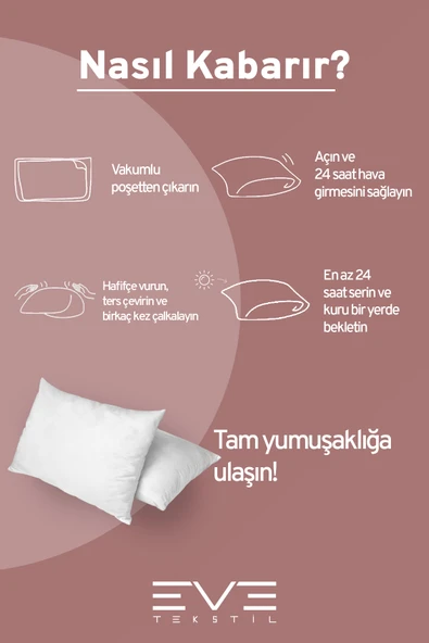 1 Adet Silikon Elyaf Nonwoven Yıkanabilir Antialerjik Vakumlu Yastık Seti 50x70cm 600 gr - Resim 5