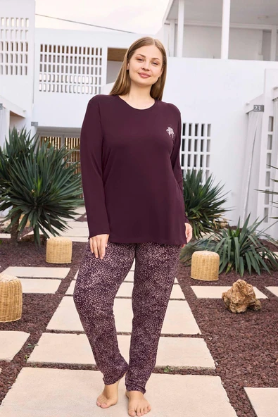 Aydoğan Kadın inci Büyük Beden Vişneçürüğü Pijama Takımı 0497 - 1