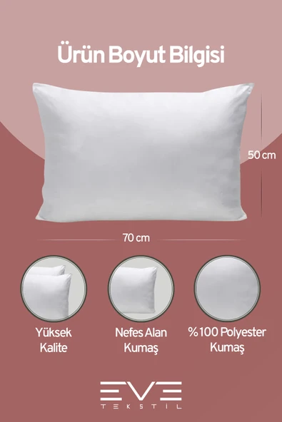 1 Adet Silikon Elyaf Nonwoven Yıkanabilir Antialerjik Vakumlu Yastık Seti 50x70cm 600 gr - Resim 3