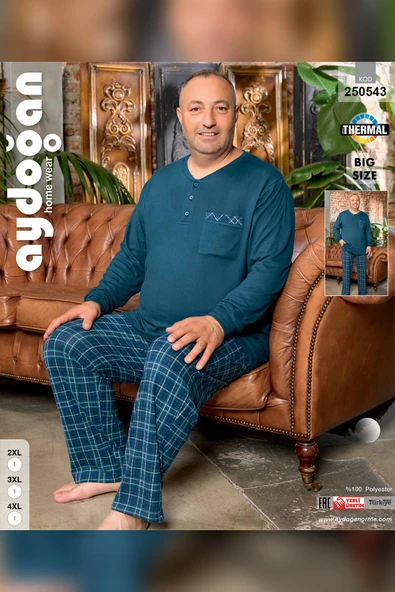 Aydoğan Erkek Emir Büyük Beden Kışlık Termal Petrol Pijama Takımı 0543 - 3