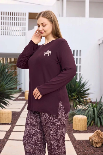 Aydoğan Kadın inci Büyük Beden Vişneçürüğü Pijama Takımı 0497 - 2