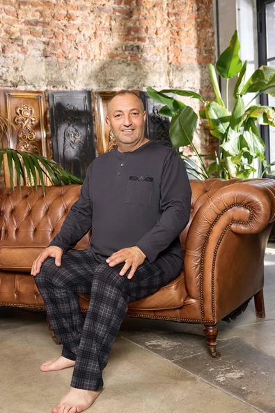 Aydoğan Erkek Dinç Büyük Beden Koton Füme Pijama Takımı 0503 - 2