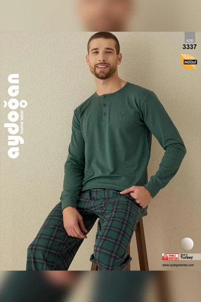 Aydoğan Erkek Civan Patlı Modal Çağla Yeşil Pijama Takımı 3337 - 2