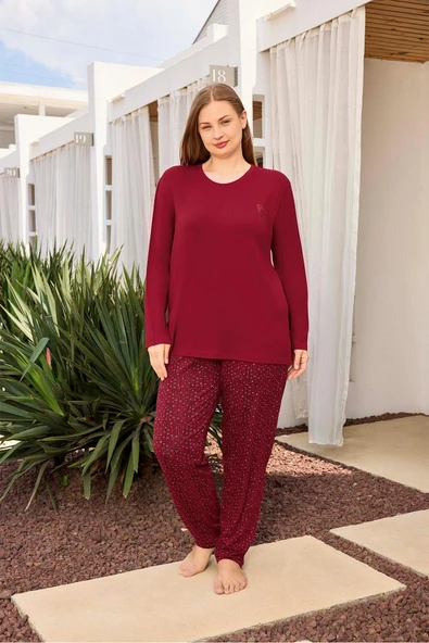 Aydoğan Kadın inci Büyük Beden Kiraz Kırmızı Pijama Takımı 0496 - 2