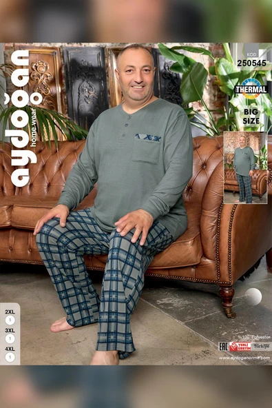 Aydoğan Erkek Emir Büyük Beden Kışlık Termal Gri Pijama Takımı 0545 - 3