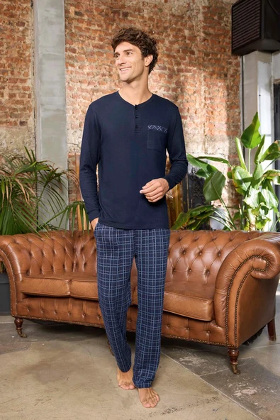 Aydoğan Erkek Aras Kışlık Termal Rahat Lacivert Pijama Takımı 0540 ürün görseli 1