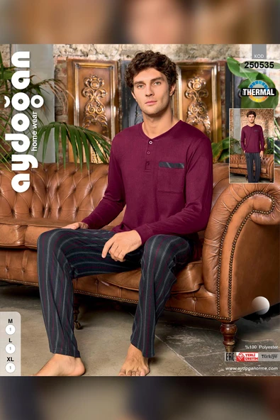 Aydoğan Erkek Aras Kışlık Termal Rahat Bordo Pijama Takımı 0535 - 3