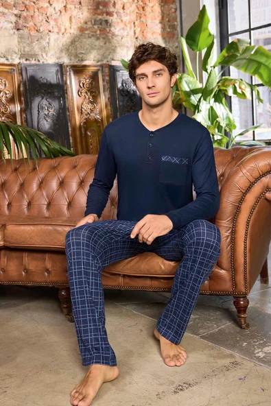 Aydoğan Erkek Aras Kışlık Termal Rahat Lacivert Pijama Takımı 0540 - Resim 2