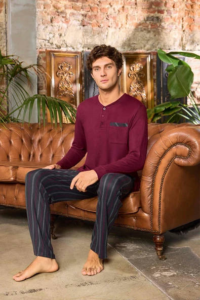 Aydoğan Erkek Aras Kışlık Termal Rahat Bordo Pijama Takımı 0535 - 2