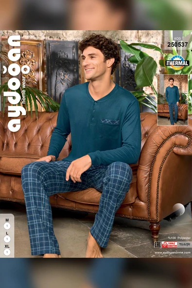 Aydoğan Erkek Aras Kışlık Termal Rahat Petrol Pijama Takımı 0537 - 3