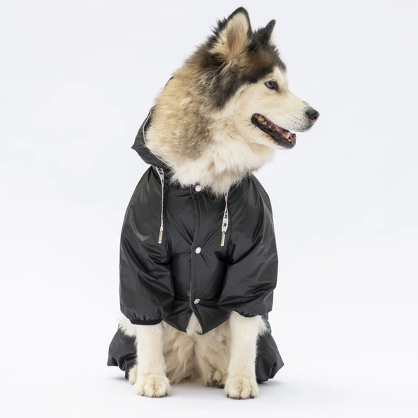 Pawstar Siyah Muson Polarlı Su Geçirmez Orta-Büyük Irk Köpek Yağmurluk Tulum - Resim 3