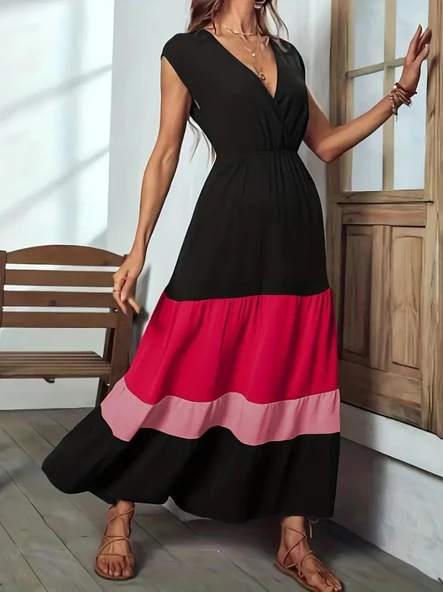 Kadın Kısa Kollu Kruvaze Yakalı çok Renkli Aerobin Elbise ürün görseli