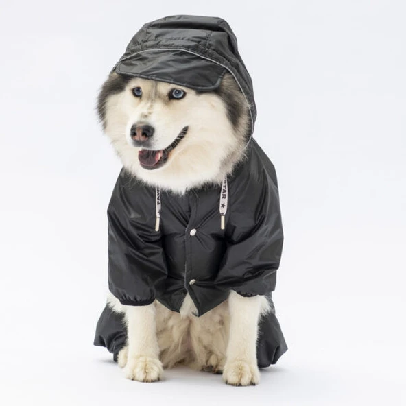 Pawstar Siyah Muson Polarlı Su Geçirmez Orta-Büyük Irk Köpek Yağmurluk Tulum - Resim 2