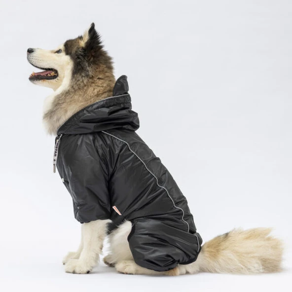 Pawstar Siyah Muson Polarlı Su Geçirmez Orta-Büyük Irk Köpek Yağmurluk Tulum - Resim 4