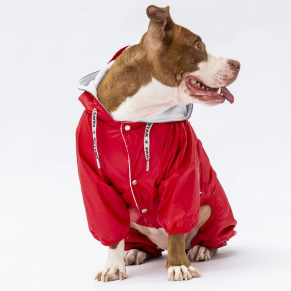 Pawstar Kırmızı Muson Polarlı Su Geçirmez Orta-Büyük Irk Köpek Yağmurluk Tulum - Resim 3