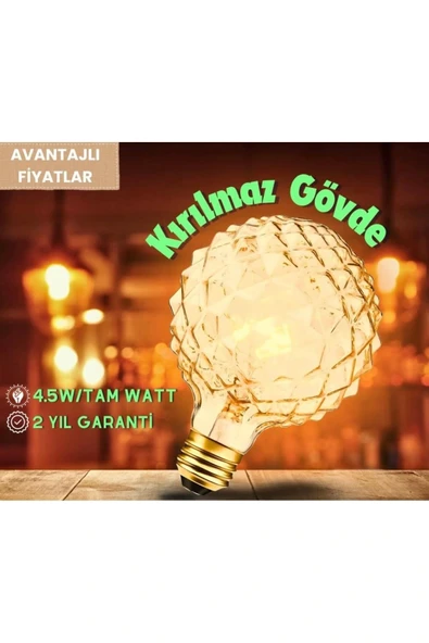 Özel Tasarım E27 Rustik Ampul Vintage Amber (4,5W - 500 Lümen)-(KIRILMAZ PLASTİK GÖVDE) - 6