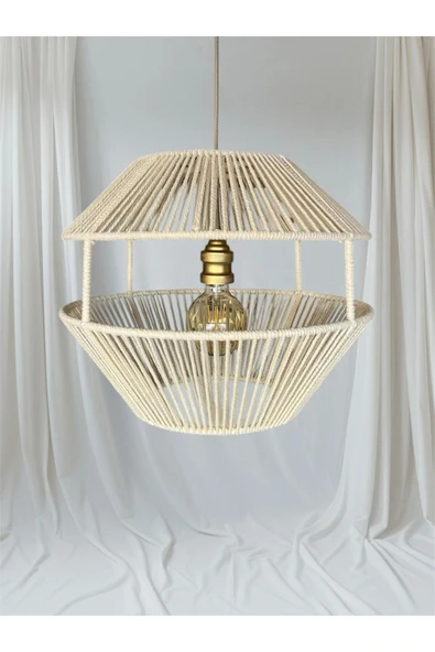 Filara - Makrome Avize - Ekru, Metal İskelet - Resim 2