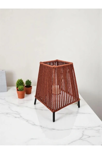 Makrome İpli Metal Masa ve Gece Lambası (Kare Konik - Kiremit) - 2