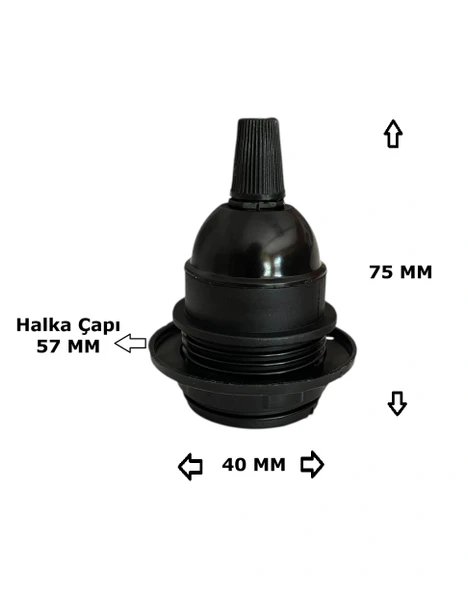 İtalyan E27 Duy Vidalı Yarım Diş Avize, Abajur, Ağaç Feneri Duyu Halkalı (250V-4A)(Bakalit) 5 Adet - 3