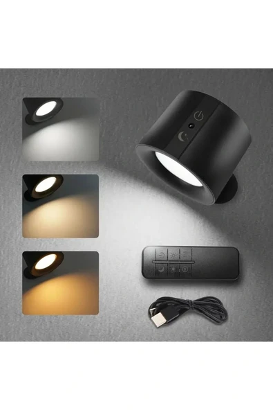 Çift Yönlü Led Aplik (Usb Type C Şarjlı) 3 Mod Renkli, Dimmerli, Kumandalı