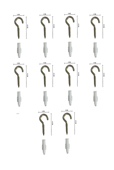 Piton Kanca Açık 20x80 (Boyut 20mm* 45mm) (Avize Tavan Bağlantısı, File Gerdirme vs. için) 10 adet