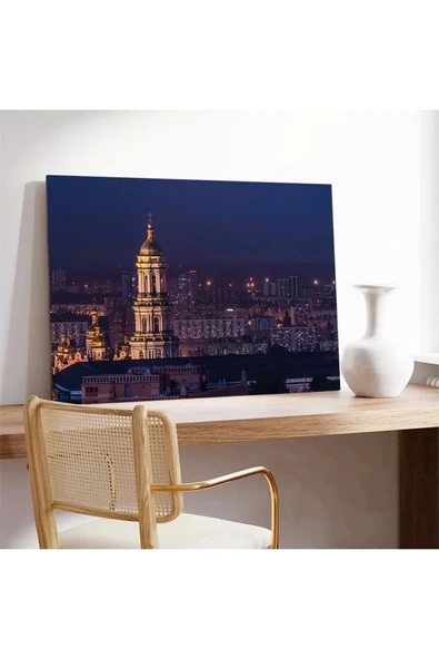 Katedralin Gece Görünümü Kanvas Tablo - Resim 4