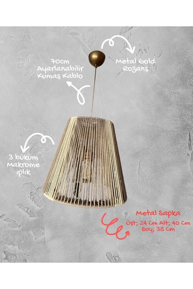 Radiara - Makrome Avize - Bej-Ekru, Metal İskelet - 2