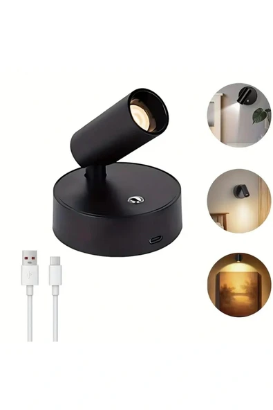 Dokunmatik Şarjlı Led Aplik Yönlendirilebilir (Usb Type C Şarjlı) 3 Mod Renkli, Dimmerli - 3