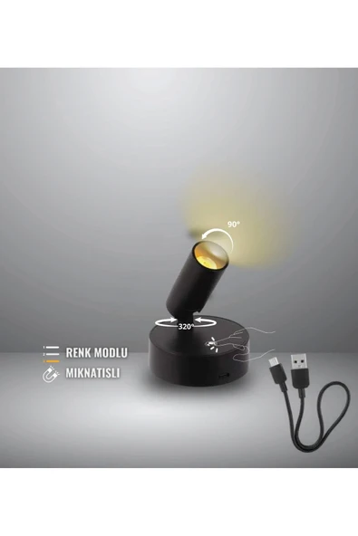 Dokunmatik Şarjlı Led Aplik Yönlendirilebilir (Usb Type C Şarjlı) 3 Mod Renkli, Dimmerli - 2