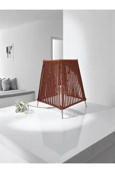 Makrome İpli Metal Masa ve Gece Lambası (Kare Konik - Kiremit) - 3