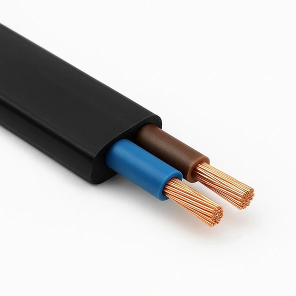 Fişli Kablo 2x0,50 Balık Sırtı Yassı - Siyah (Tam Bakır) 2 Metre - 2