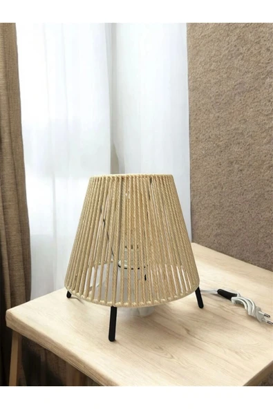 Makrome İpli Metal Masa ve Gece Lambası (Konik - Ekru) - 1