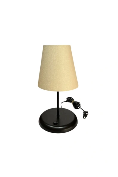 Lyris - Pvc Abajur, Mini Masa Lambası (Ekru Başlık, Siyah Ayak) - Resim 2