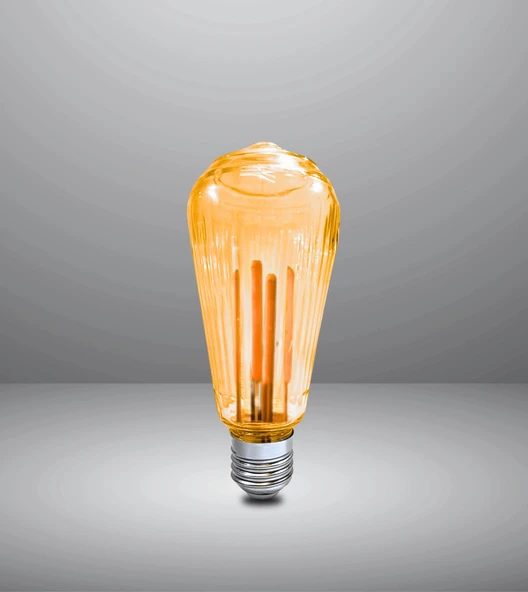 Çizgili Armut Tasarım E27 Rustik Ampul Vintage Amber (4,5W - 500 Lümen)-(KIRILMAZ PLASTİK GÖVDE) - 2