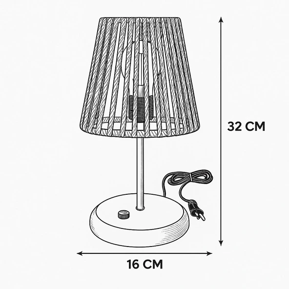 Lyris - Makrome Abajur, Mini Masa Lambası (Bordo Başlık, Gold Ayak) - Resim 4
