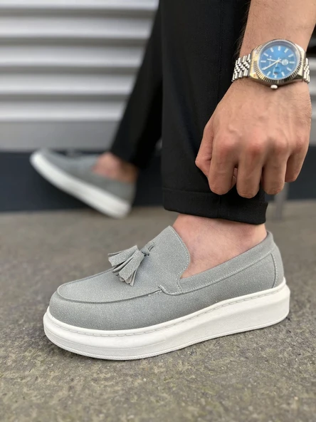 JY154 Blaze Bağcıksız Püsküllü Süet Erkek Günlük Spor Klasik Ayakkabı SBT - Gri - Resim 3