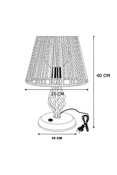 Modern Tasarım Metal Abajur (25 Cm Ekru Makrome Başlık) - 3