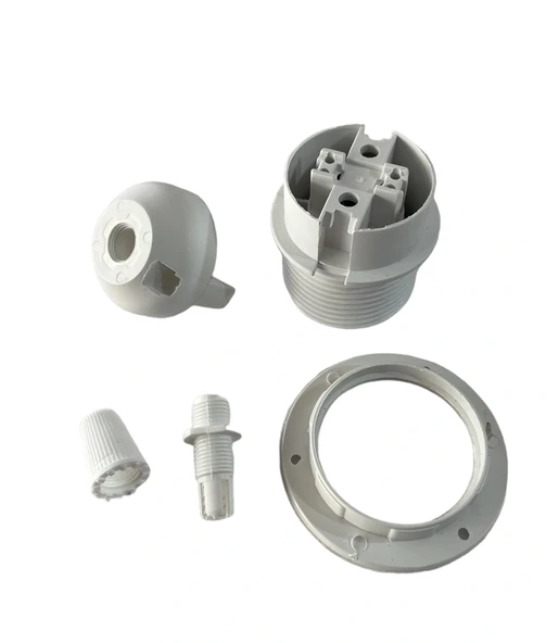 E27 Duy Geçmeli Yarım Diş Avize, Abajur, Lambader Duyu Halkalı - Bakalit Beyaz (250V-4A) 5 Adet - Resim 2