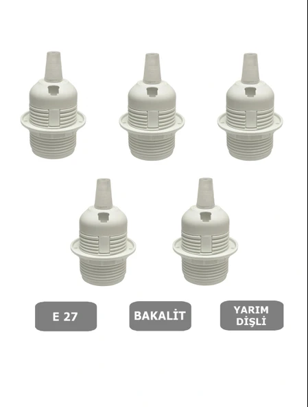 İtalyan Tip E27 Tam Dişli Duy Vidasız Geçmeli Bakalit Beyaz (250V-4A) 5 Adet - 1