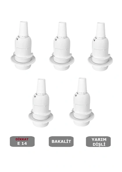 Italyan E14 Duy (MİNİ DUY) Bakalit Geçmeli Yarım Diş Beyaz (250V-2A) 5 Adet ürün görseli