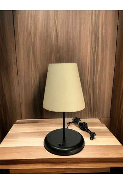 Lyris - Pvc Abajur, Mini Masa Lambası (Ekru Başlık, Siyah Ayak) ürün görseli